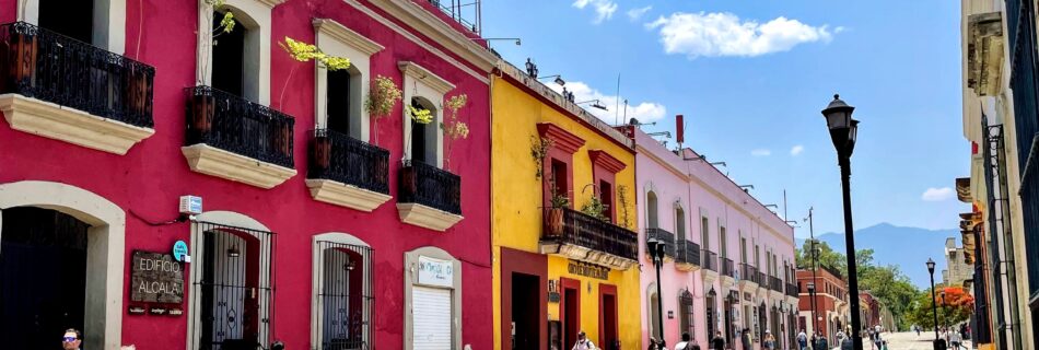 Calle Macedonio Alcala lined with colorful buildings in Oaxaca, Mexico