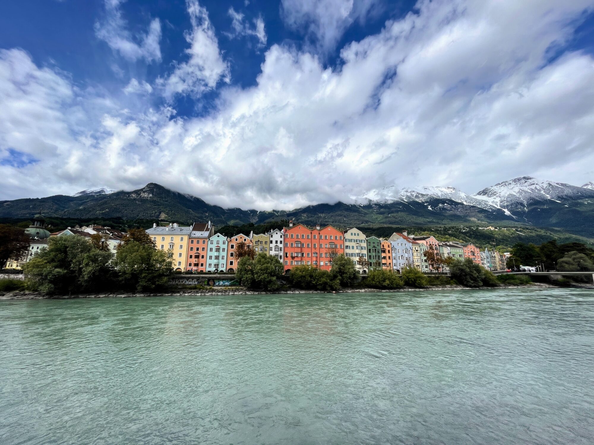 Colorful houses by the Inn River in Innsbruck, Austria