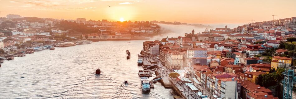 Sunset from Luis 1 Bridge in Porto, Portugal